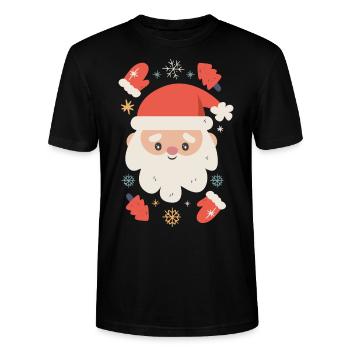 Santa Claus Illustration - Stanley/Stella CRAFTER Unisex Organic T-Shirt - black - Front - Alina (178cm) & Michal (187cm)