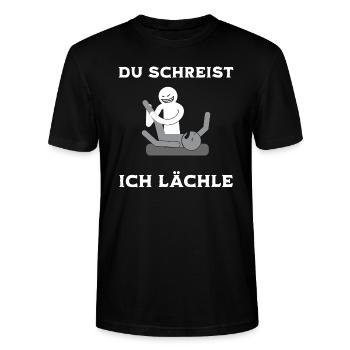 Du schreist Ich lächle Physio Praxis Humor - Stanley/Stella Unisex Bio-T-Shirt CRAFTER - Schwarz - Vorne - Alina (178cm) & Michal (187cm)