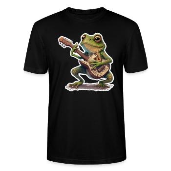 Süßer Frosch Lurch Kröte Gitarre Instrument - Stanley/Stella Unisex Bio-T-Shirt CRAFTER - Schwarz - Vorne - Alina (178cm) & Michal (187cm)