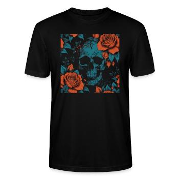 Conception de crâne et de roses - T-shirt bio CRAFTER Stanley Stella Unisexe - noir - Devant - Alina (178cm) & Michal (187cm)