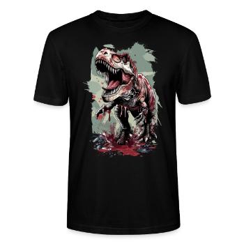 T Rex Dino Dinosaurier Urzeit - Stanley/Stella Unisex Bio-T-Shirt CRAFTER - Schwarz - Vorne - Alina (178cm) & Michal (187cm)