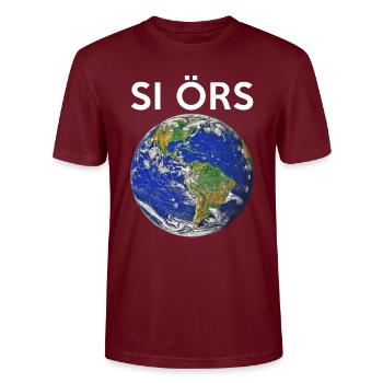 SI ÖRS Earth Globe English TH-Laut tee-aitch - Stanley/Stella CRAFTER Unisex Organic T-Shirt - burgundy - Front - Alina (178cm) & Michal (187cm)