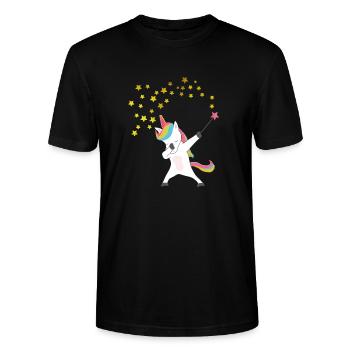 Unicorn with magic wand, stars, customizable - Stanley/Stella CRAFTER Unisex Organic T-Shirt - black - Front - Alina (178cm) & Michal (187cm)