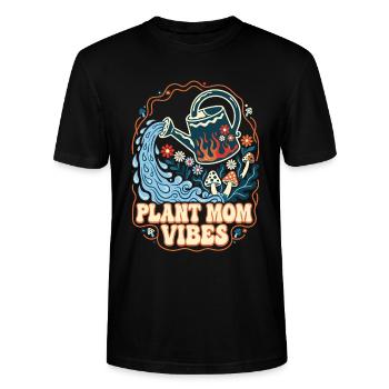 Plant Mom Vibes Retro Gartenmotiv - Stanley/Stella Unisex Bio-T-Shirt CRAFTER - Schwarz - Vorne - Alina (178cm) & Michal (187cm)