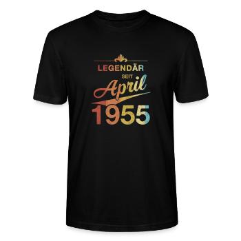 70. Geburtstag Legendär April 1955 Jahrgang 55 - Stanley/Stella Unisex Bio-T-Shirt CRAFTER - Schwarz - Vorne - Alina (178cm) & Michal (187cm)