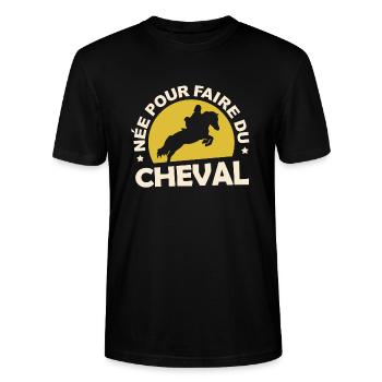 Tshirt équitation - née pour faire du Cheval - T-shirt bio CRAFTER Stanley Stella Unisexe - noir - Devant - Alina (178cm) & Michal (187cm)