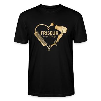 Friseur mit Herz! Fön, Kamm, Schere - Stanley/Stella Unisex Bio-T-Shirt CRAFTER - Schwarz - Vorne - Alina (178cm) & Michal (187cm)