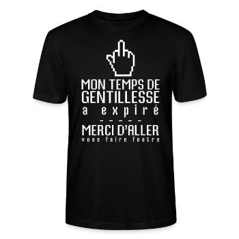 Temps de gentillesse expiré geek gamer jeux vidéos - T-shirt bio CRAFTER Stanley Stella Unisexe - noir - Devant - Alina (178cm) & Michal (187cm)