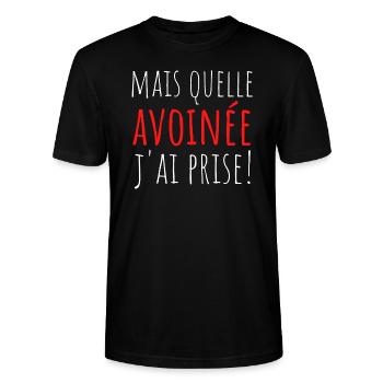Quelle avoinée j ai prise! expression savoyarde - T-shirt bio CRAFTER Stanley Stella Unisexe - noir - Devant - Alina (178cm) & Michal (187cm)