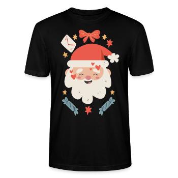 Happy Santa Claus - Stanley/Stella CRAFTER Unisex Organic T-Shirt - black - Front - Alina (178cm) & Michal (187cm)