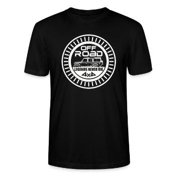 4x4 Offroad - Legends never die - Defender 90 110 - Stanley/Stella Unisex Bio-T-Shirt CRAFTER - Schwarz - Vorne - Alina (178cm) & Michal (187cm)