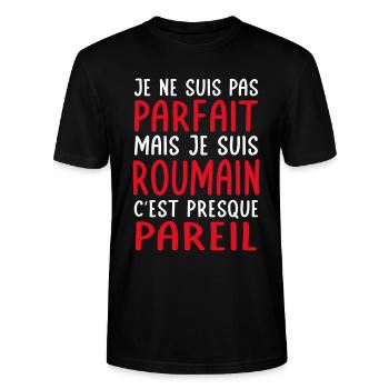 Je ne suis pas parfait mais je suis Roumain - T-shirt bio CRAFTER Stanley Stella Unisexe - noir - Devant - Alina (178cm) & Michal (187cm)