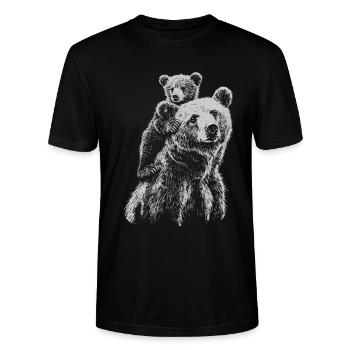RETRO Maman Ours avec Bébé Ours Cadeau Fête des Mères - T-shirt bio CRAFTER Stanley Stella Unisexe - noir - Devant - Alina (178cm) & Michal (187cm)