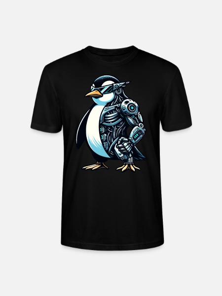 Penguin Cyborg Robot - Stanley/Stella CRAFTER Unisex Organic T-Shirt - black