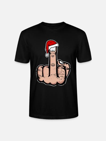 Christmas Middle Finger with Santa Hat - Stanley/Stella CRAFTER Unisex Organic T-Shirt - black