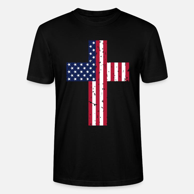 Drapeau de la Croix des États-Unis - T-shirt bio CRAFTER Stanley Stella Unisexe - noir