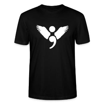 Semikolon Engel suizid prävention verlust geschenk - Stanley/Stella Unisex Bio-T-Shirt CRAFTER - Schwarz - Vorne - Alina (178cm) & Michal (187cm)