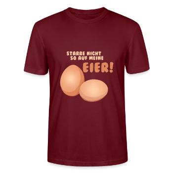 STARRE NICHT SO AUF MEINE EIER! - Stanley/Stella Unisex Bio-T-Shirt CRAFTER - Burgunderrot - Vorne - Alina (178cm) & Michal (187cm)