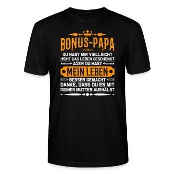 Bonus Papa Bonuspapa Stiefpapa Spruch Geschenk - Stanley/Stella Unisex Bio-T-Shirt CRAFTER - Schwarz - Vorne - Alina (178cm) & Michal (187cm)