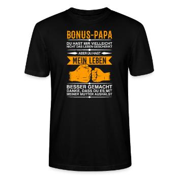 Bonus Papa Bonuspapa Stiefpapa Spruch Geschenk - Stanley/Stella Unisex Bio-T-Shirt CRAFTER - Schwarz - Vorne - Alina (178cm) & Michal (187cm)