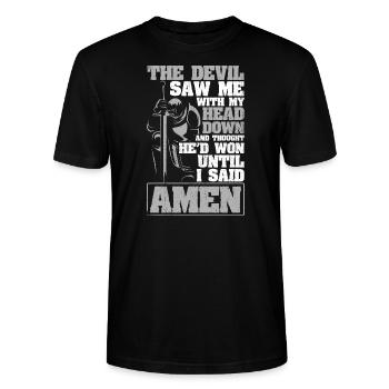 The Devil Saw Me With My Head Down Thought He'd Where - Stanley/Stella CRAFTER Unisex Organic T-Shirt - black - Front - Alina (178cm) & Michal (187cm)