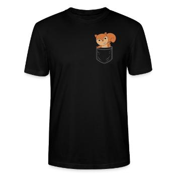 Eichhörnchen in Brusttasche lustig - Stanley/Stella Unisex Bio-T-Shirt CRAFTER - Schwarz - Vorne - Alina (178cm) & Michal (187cm)