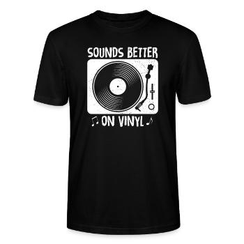 Retro Schallplatten Vinyl Plattenspieler - Stanley/Stella Unisex Bio-T-Shirt CRAFTER - Schwarz - Vorne - Alina (178cm) & Michal (187cm)