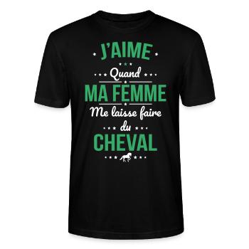 J'aime quand ma femme me laisse faire du cheval - T-shirt bio CRAFTER Stanley Stella Unisexe - noir - Devant - Alina (178cm) & Michal (187cm)