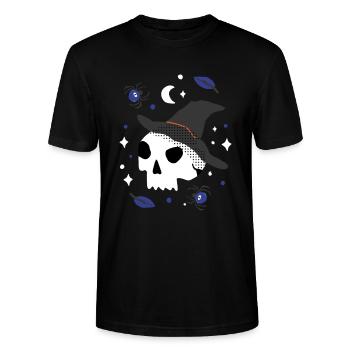 Illustration du crâne d’Halloween avec des araignées - T-shirt bio CRAFTER Stanley Stella Unisexe - noir - Devant - Alina (178cm) & Michal (187cm)
