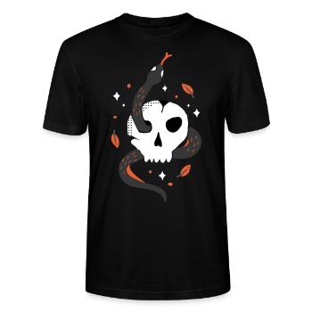 Illustration du crâne d’Halloween avec un serpent - T-shirt bio CRAFTER Stanley Stella Unisexe - noir - Devant - Alina (178cm) & Michal (187cm)