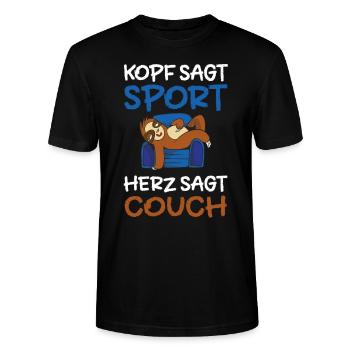 Kopf sagt Sport, Herz sagt Couch - Stanley/Stella Unisex Bio-T-Shirt CRAFTER - Schwarz - Vorne - Alina (178cm) & Michal (187cm)