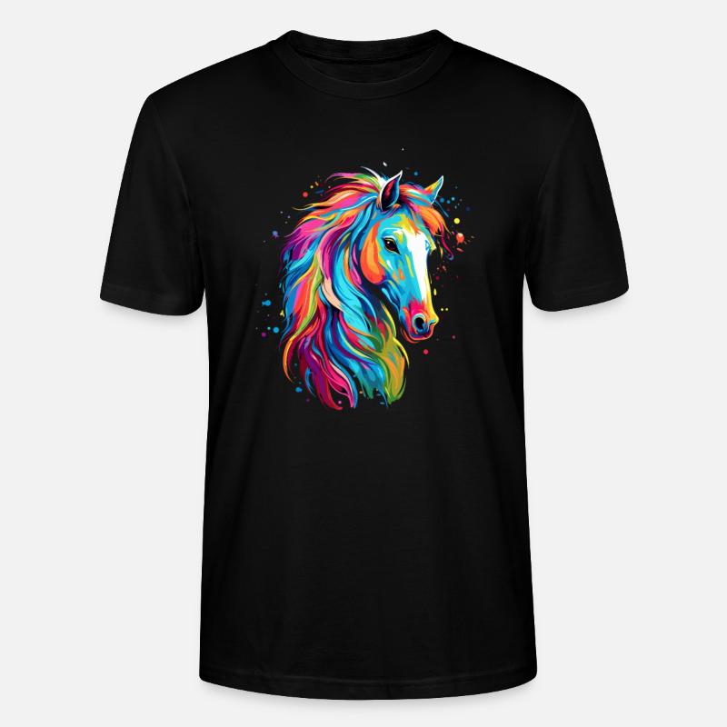 Pferd Farbkleck Farbspritzer Bunt - Stanley/Stella Unisex Bio-T-Shirt CRAFTER - Schwarz