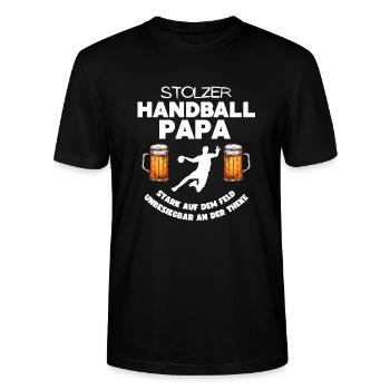 Stolzer Handball Papa Bier lustiges Geschenk Vater - Stanley/Stella Unisex Bio-T-Shirt CRAFTER - Schwarz - Vorne - Alina (178cm) & Michal (187cm)