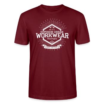 Superior Urban Workwear Handcrafted Vintage Denim - T-shirt bio CRAFTER Stanley Stella Unisexe - bordeaux - Devant - Alina (178cm) & Michal (187cm)