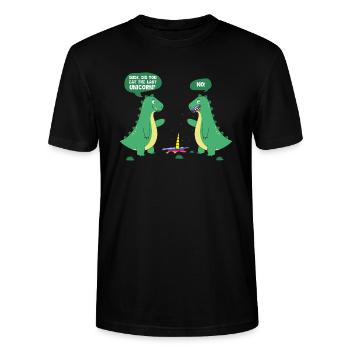 Dino Einhorn Witz Dinosaurier Cartoon Comic - Stanley/Stella Unisex Bio-T-Shirt CRAFTER - Schwarz - Vorne - Alina (178cm) & Michal (187cm)