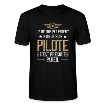Je Ne Suis Pas Parfait Mais Je Suis Pilote d'Avion - T-shirt bio CRAFTER Stanley Stella Unisexe - noir - Devant - Alina (178cm) & Michal (187cm)