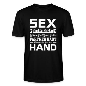 Sex lustiger Spruch Skat Kartenspiel Witz Humor - Stanley/Stella Unisex Bio-T-Shirt CRAFTER - Schwarz - Vorne - Alina (178cm) & Michal (187cm)