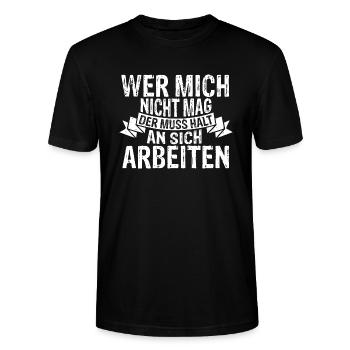 Arbeite An Dir Frecher Spruch Selbstliebe Motiv Po - Stanley/Stella Unisex Bio-T-Shirt CRAFTER - Schwarz - Vorne - Alina (178cm) & Michal (187cm)