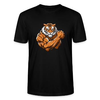 Fitness Tiger - T-shirt bio CRAFTER Stanley Stella Unisexe - noir - Devant - Alina (178cm) & Michal (187cm)