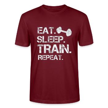 Eat.Sleep.Train.Repeat - Stanley/Stella Unisex Bio-T-Shirt CRAFTER - Burgunderrot - Vorne - Alina (178cm) & Michal (187cm)