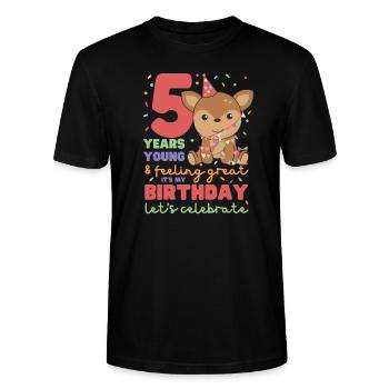Deer for 5th birthday Children five years old - Stanley/Stella CRAFTER Unisex Organic T-Shirt - black - Front - Alina (178cm) & Michal (187cm)