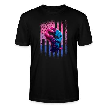 Rainbow Bi Flag Pride LGBTQ USA Flag - Stanley/Stella Unisex Bio-T-Shirt CRAFTER - Schwarz - Vorne - Alina (178cm) & Michal (187cm)