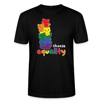 Regenbogen Flag Pride LGBTQ süßer Katze Stapel - Stanley/Stella Unisex Bio-T-Shirt CRAFTER - Schwarz - Vorne - Alina (178cm) & Michal (187cm)