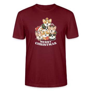 Joyeux Noël Corgi Chiens de la veille de Noël - T-shirt bio CRAFTER Stanley Stella Unisexe - bordeaux - Devant - Alina (178cm) & Michal (187cm)