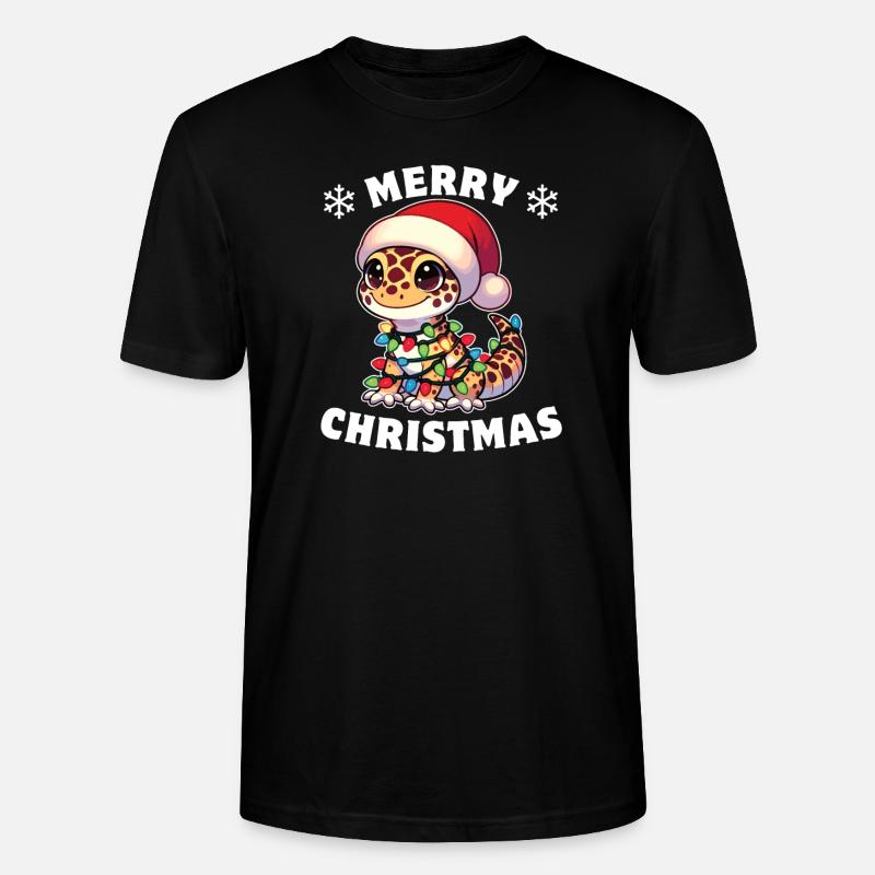 Weihnachten Lichterkette Leopardgecko - Stanley/Stella Unisex Bio-T-Shirt CRAFTER - Schwarz