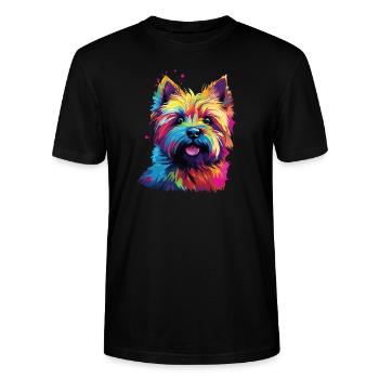 Wasserfarben Farbenfroher Cairn Terrier - Stanley/Stella Unisex Bio-T-Shirt CRAFTER - Schwarz - Vorne - Alina (178cm) & Michal (187cm)