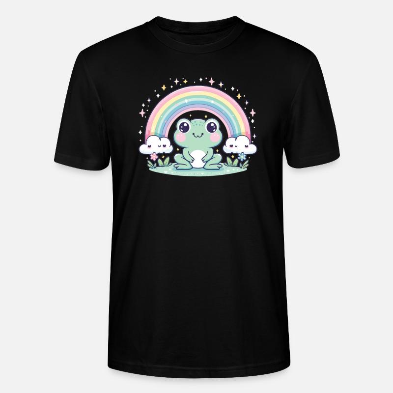 Kawaii Frog Rainbow Cute Pattern - Stanley/Stella CRAFTER Unisex Organic T-Shirt - black