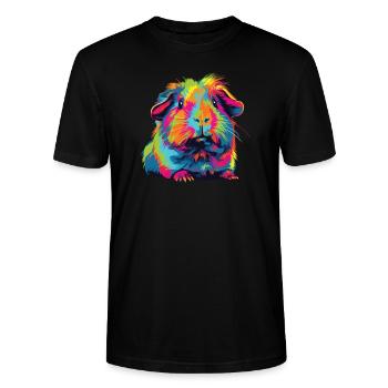 Wasserfarben Farbenfrohes Meerschweinchen bunte - Stanley/Stella Unisex Bio-T-Shirt CRAFTER - Schwarz - Vorne - Alina (178cm) & Michal (187cm)