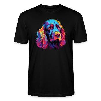 Aquarelle colorée Sussex Spaniel - T-shirt bio CRAFTER Stanley Stella Unisexe - noir - Devant - Alina (178cm) & Michal (187cm)