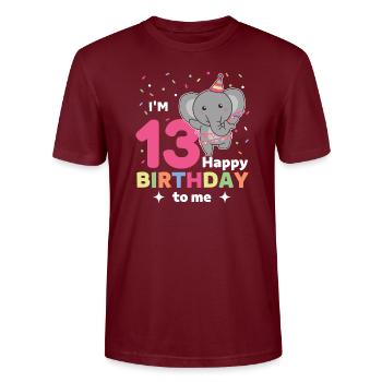 Elephant for 13th birthday for children thirteen - Stanley/Stella CRAFTER Unisex Organic T-Shirt - burgundy - Front - Alina (178cm) & Michal (187cm)